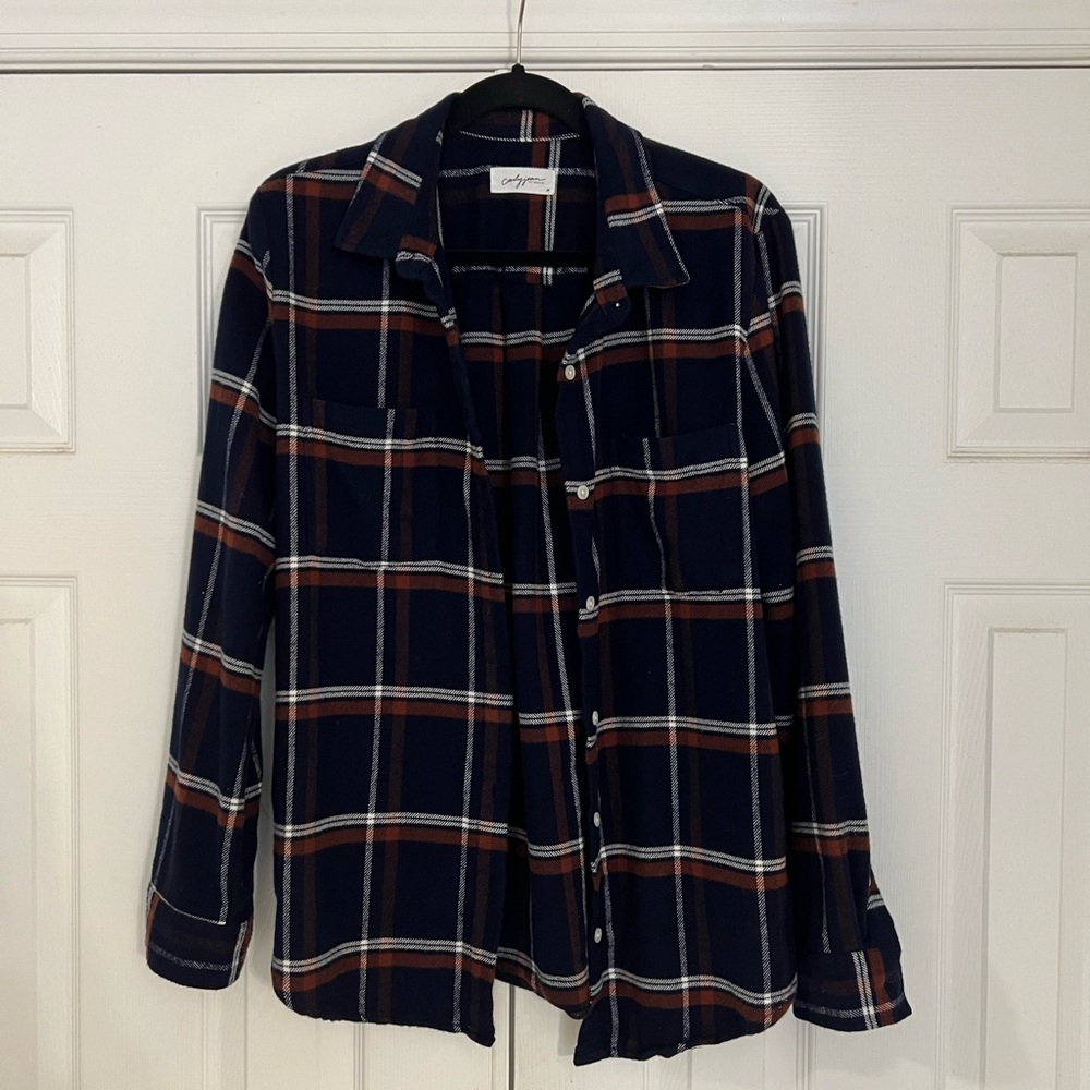 CJLA Navy Plaid Button-Up Shacket
